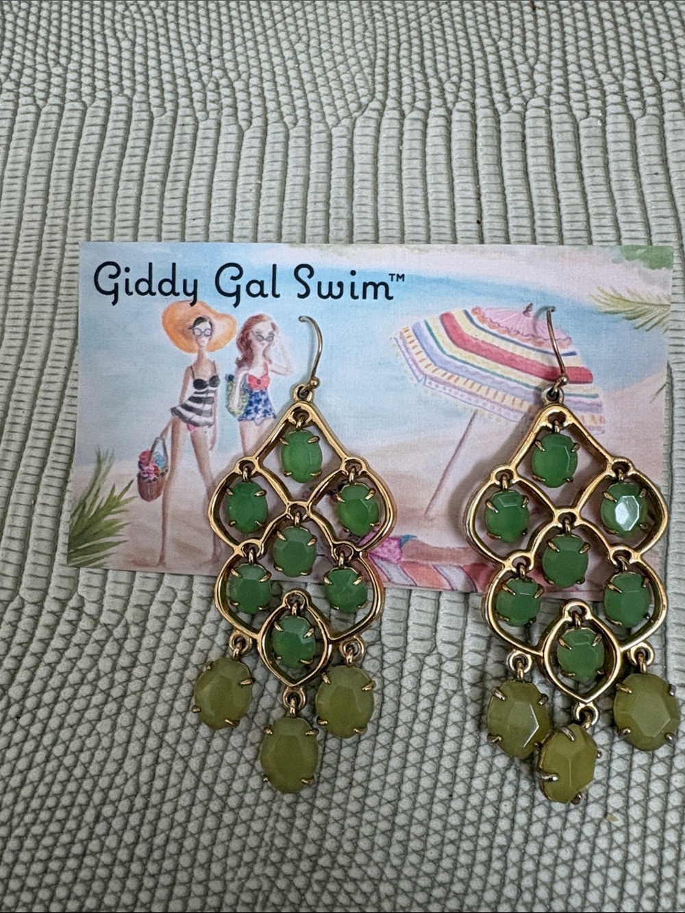 Stella &Dot Gold & Green Chandelier Earrings